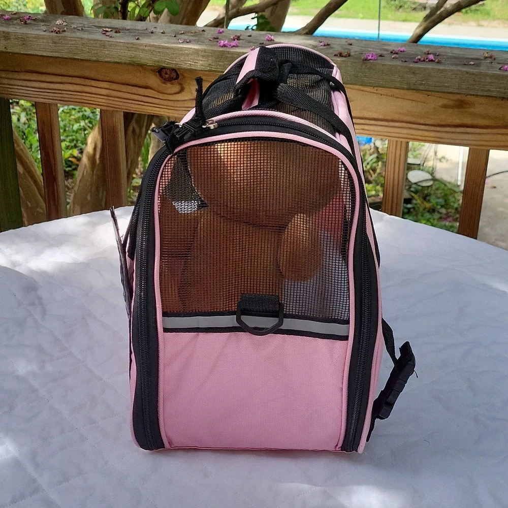 Dog or cat carrier, pink, padded bottom, zippered vents, sz S